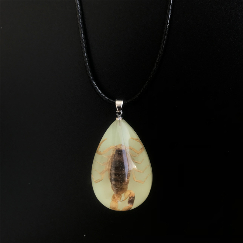 Pendant Necklaces 12pcs Natural Insect Fluorescent Necklace Black Scorpion Luminous Glow In The Dark Jewelry Party Gift Whole1