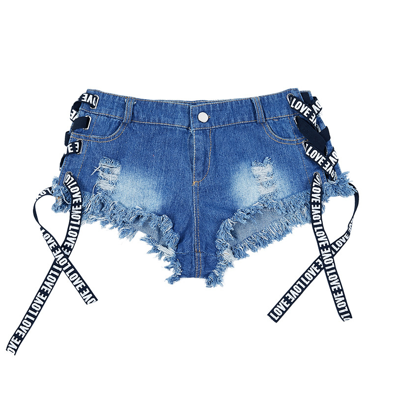2019 Sexy Low Waist Bandage Denim Ripped Hole Short Jeans Women Mini Skinny Sexy Club DJ Dance Shorts New White Blue Black