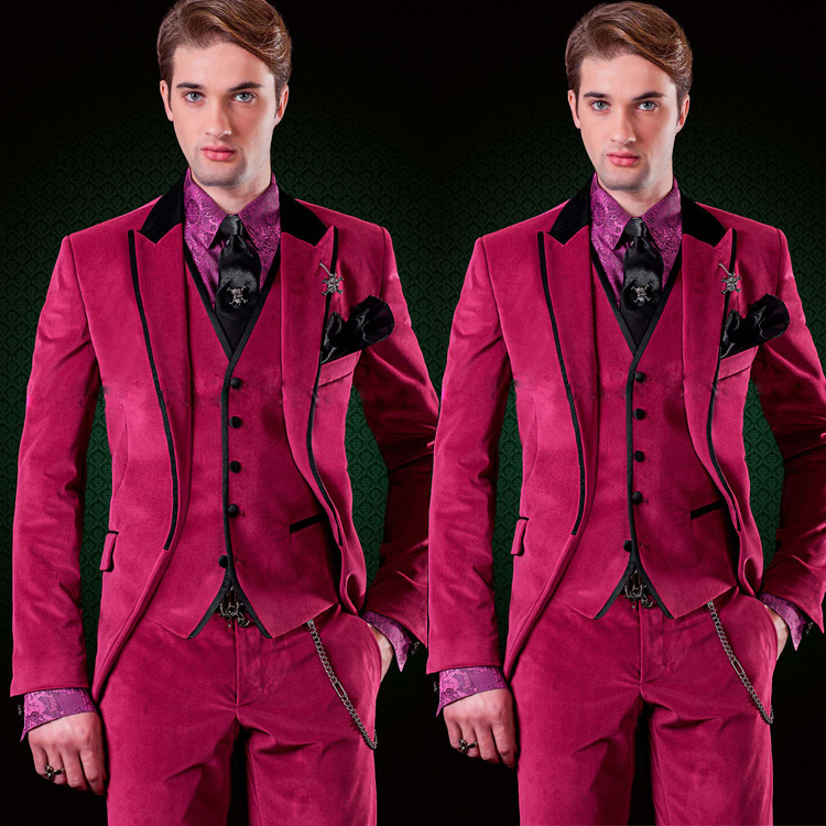 2019 Red Men Wedding Tuxedos Fashion Three Pieces (Jacket+Vest+Pants) Groomsmen Wear Formal Suits Custom Made Blazer