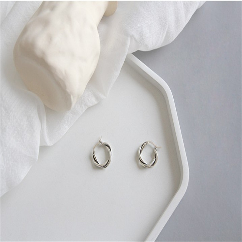 100% 925 Sterling Silver Vintage Weave Braided Hoop Earrings For Women Student Silver 925 Jewelry Hoop Circle Earring