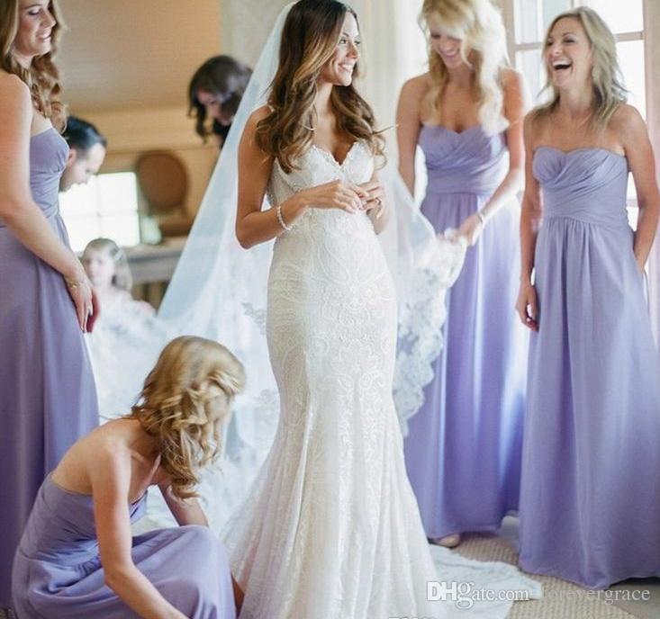 2019 Cheap Lavender Long Chiffon Bridesmaid Dress A Line Garden Country Formal Wedding Party Guest Maid of Honor Gown Plus Size Custom Made