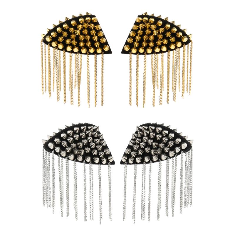 1 Pair Men Women Punk Style Tassel Brooch Shoulder Board Spike Graceful Jewelry