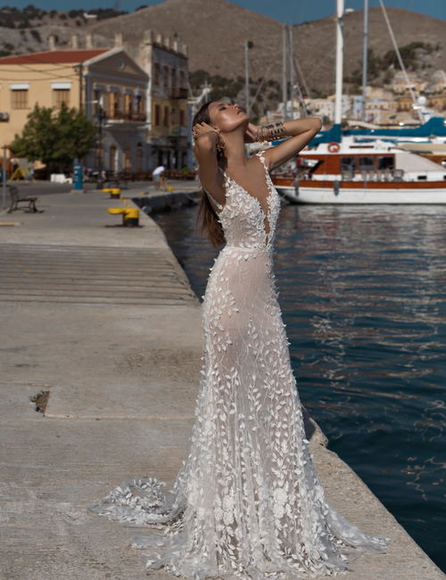 Lian Rokman Dresses Plunging Neck Backless Mermaid Bridal Wedding Gowns Sweep Train Country Lace Robe De Mariage With Appliques 0505