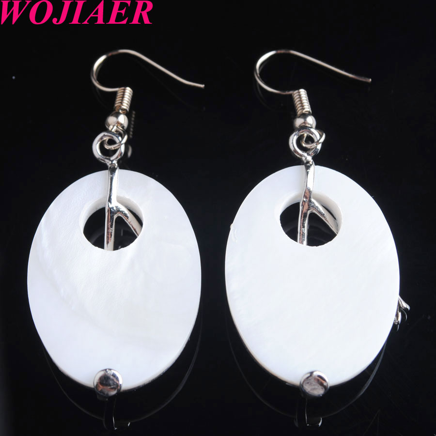 WOJIAER Fashion Hollow Women Dangle Earrings Natural Donut Mother of Pearl Abalone Shell Flower Crystal CZ Jewelry Earring BV909