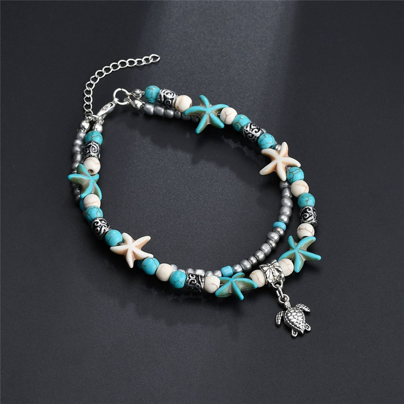 Bohemian anklet bracelets seashells beaded chain for women and girls Conch Beach Turtle Pendant Anklet