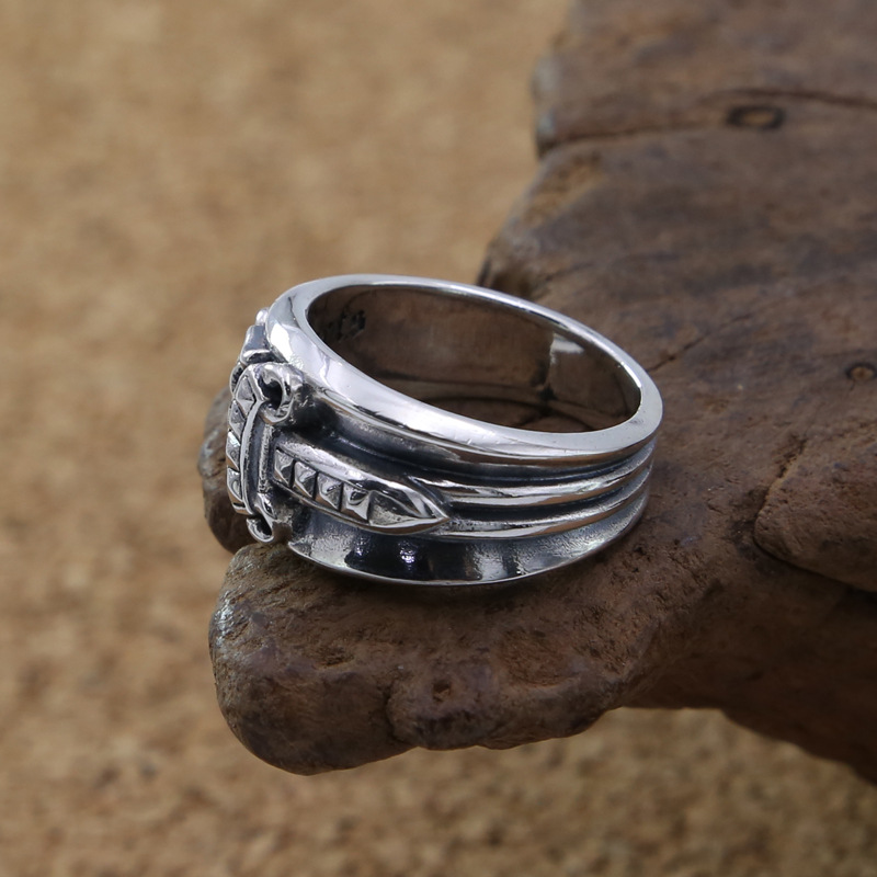 Personalized 925 sterling silver Punk Rock Vintage antique silver Jewelry hand-made designer dagger sword ring for gift