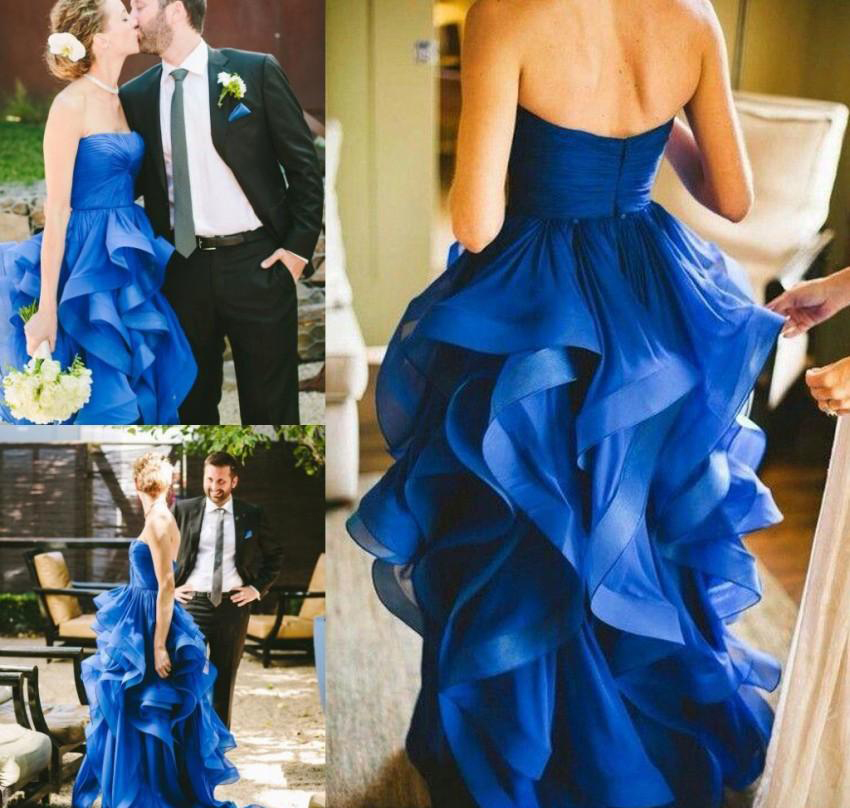 Cheap Royal Blue Wedding Dress Latest A Line Strapless Country Garden Church Formal Bride Bridal Gown Custom Made Plus Size
