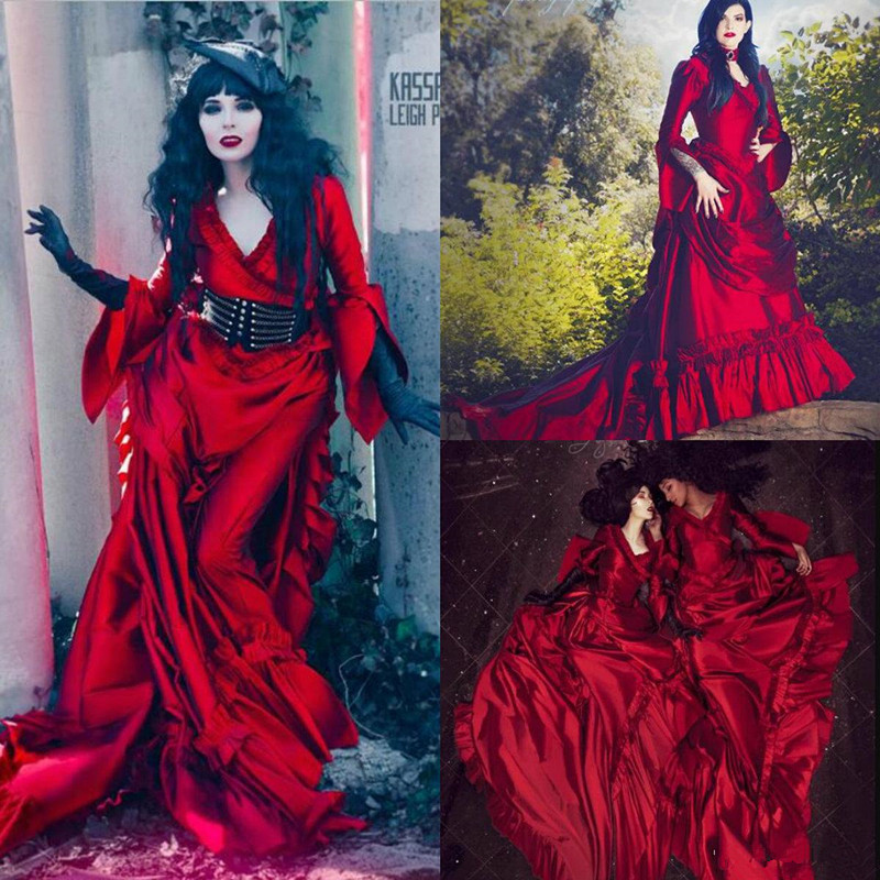 2020 Vintage Red Gothic Wedding Dresses Satin Ruffles A Line Sweep Train Bohemian Wedding Dress Custom Made Garden Bridal Robes De Mariée, Pink
2020 Vintage Red Gothic Wedding Dresses Satin Ruffles A Line Sweep Train Bohemian Wedding Dress Custom Made Garden Bridal Robes De Mariée, Pink