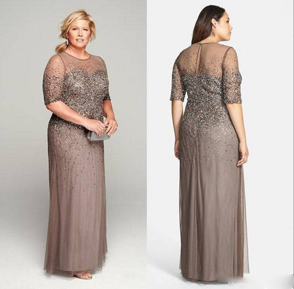 2020 Newest Mother Of The Bride Dresses Chiffon Jewel Neck 1/2 Sleeve Mother Bride Dresses Sequins Ankle Length Wedding Guest Dress