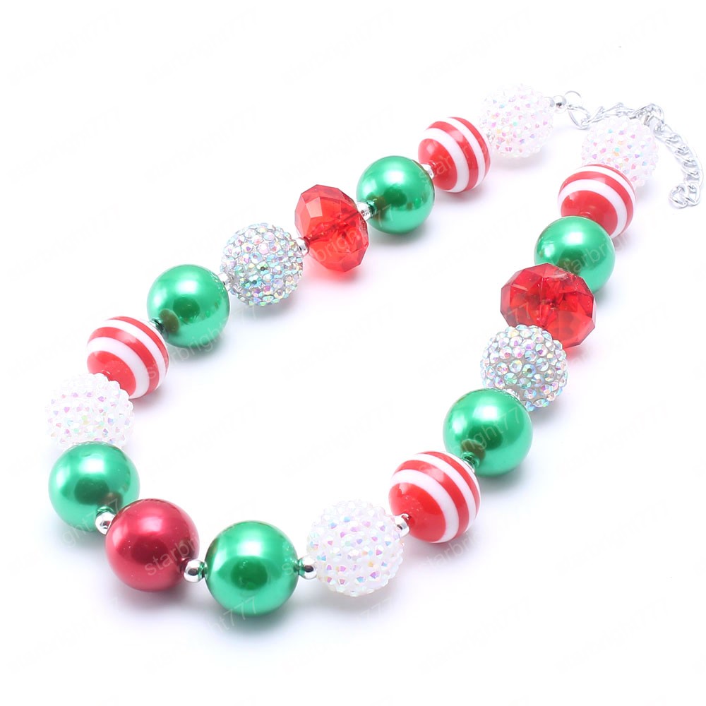 Christmas Style Kids Girls Chunky Beads Necklace Fashion Festival Child Baby Bubblegum Chunky Necklace Jewelry Handmade