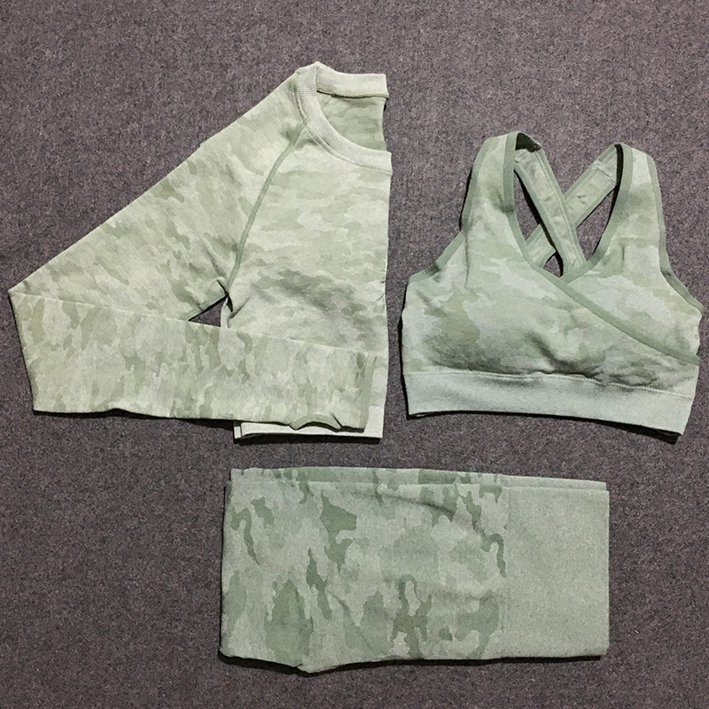 3 pcs camo seamless set women gym sets athletic clothes sport wear yoga set women fitness clothing sport leggings and top set T200518