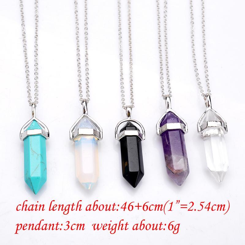 Bullet Shape Real Amethyst Natural Crystal Quartz Healing Point Chakra Bead Gemstone Opal stone Pendant Chain Necklaces Jewelry WCW082