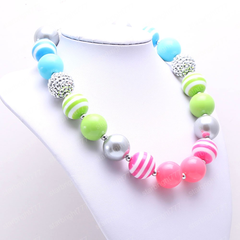 New Girls Chunky Beads Necklace Fashion Rainbow Color Children Acrylic Bubblegum Chunky Necklace Toddle Kids Jewelry