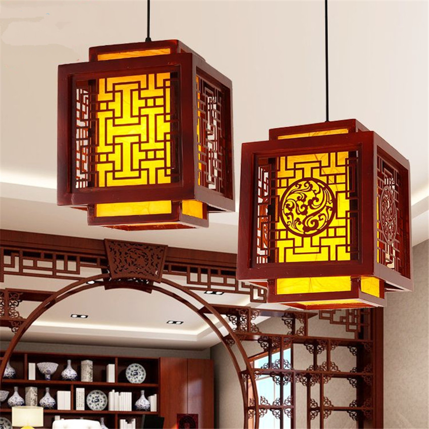 Chinese Lantern Wooden Pendant Lights Living Room Restaurant Hanging Lamps Teahouse Aisle Balcony Sheepskin Lamp Decor Fixtures