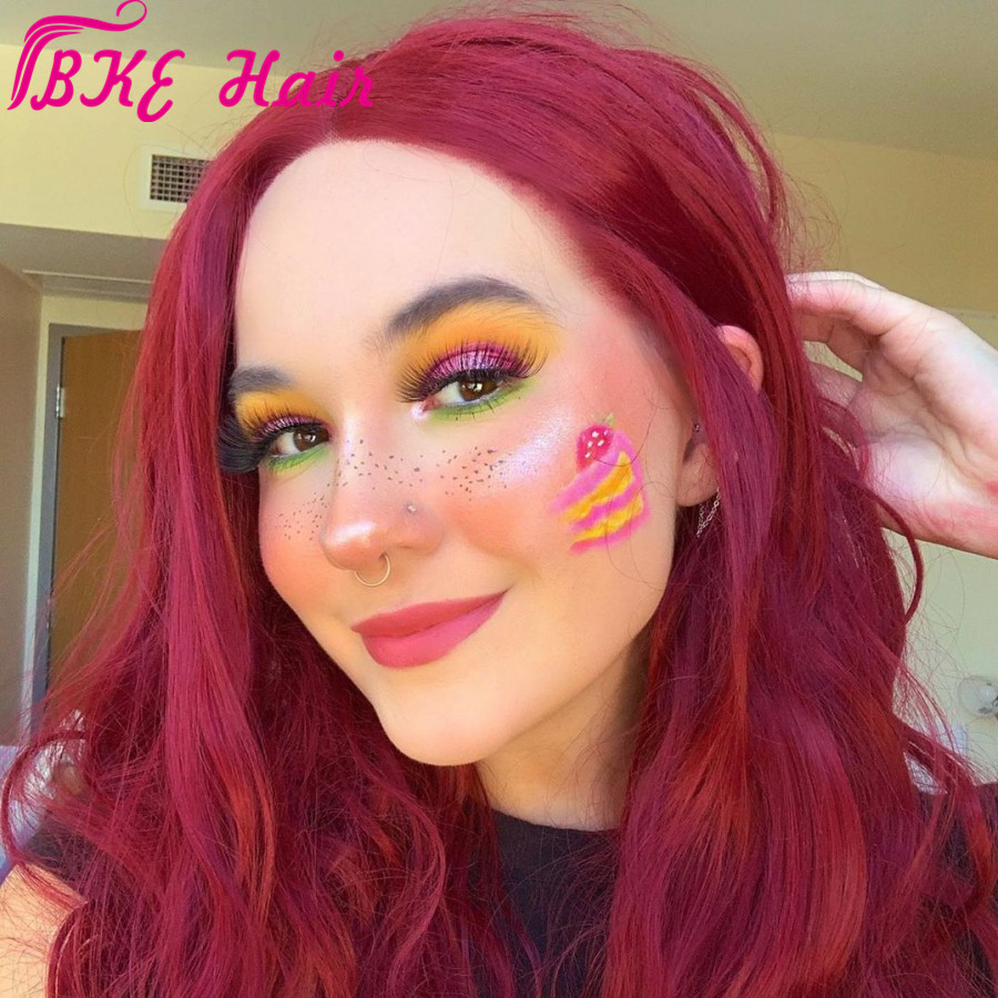 Stock perruques Burgundy LOL Xayah Synthetic Lace Front Wig High Temperature Fiber Long water Wave Wine Red Wigs For Women