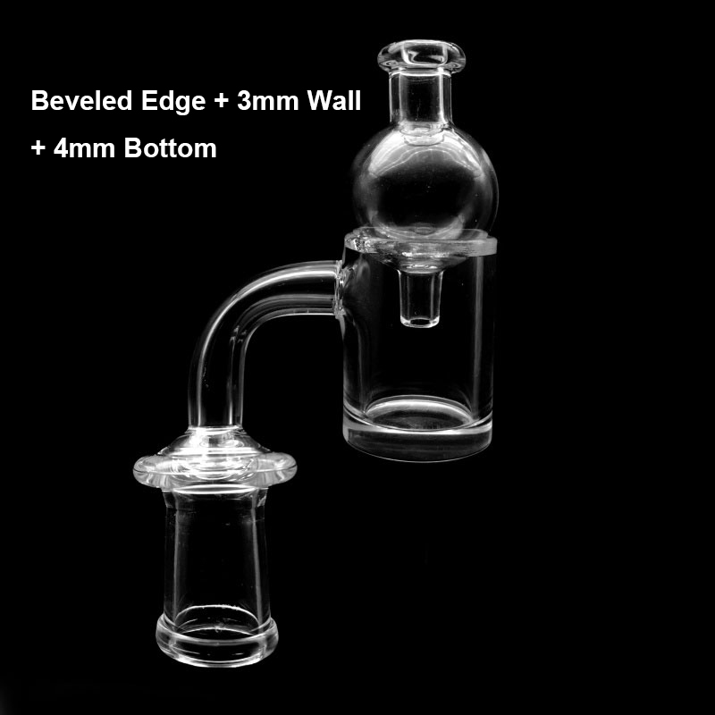 Beracky 3mmWall 4mm Bottom Beveled Edge Quartz Banger With Glass Bubble Carb Cap Male Female 10mm 14mm 18mm 45/90 Quartz Banger Nails