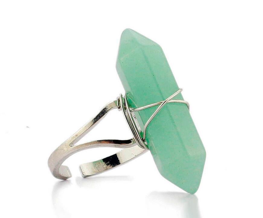 NEW Hexagonal Prism Rings Gemstone Rock Natural Crystal Quartz Healing Point Chakra Stone Charms Opening Rings for Women Men Wholesale