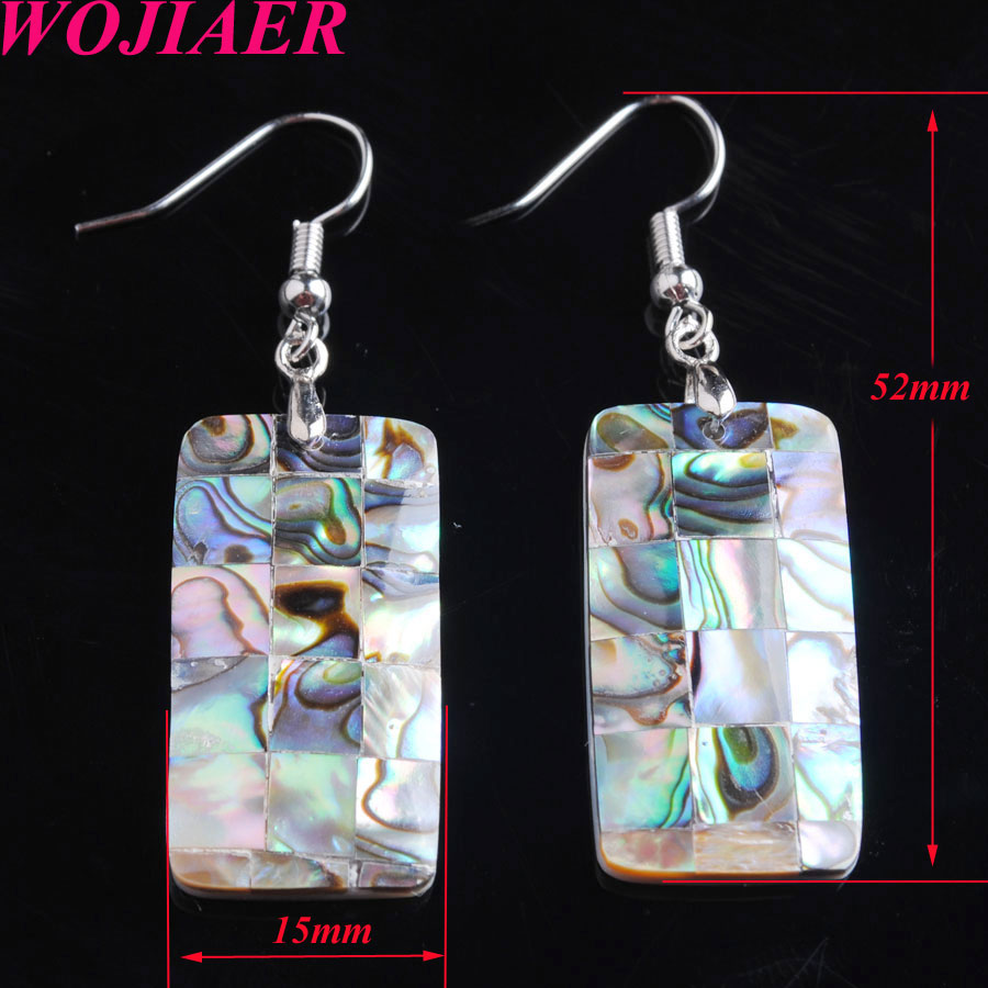 WOJIAER Earrings Natural Abalone Seashell Colorful Dangle Earring for Women Geometric Drop Pendants Jewelry Finding BV902