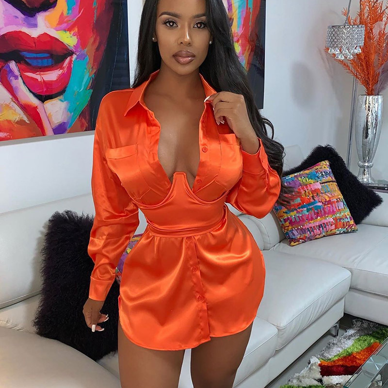 Sexy Casual Dress Fashion Clubwear Party Long Sleeves V Collar Women's Clothes Pure Color Slim Suit Shirts Autumn Suit Dress for Women