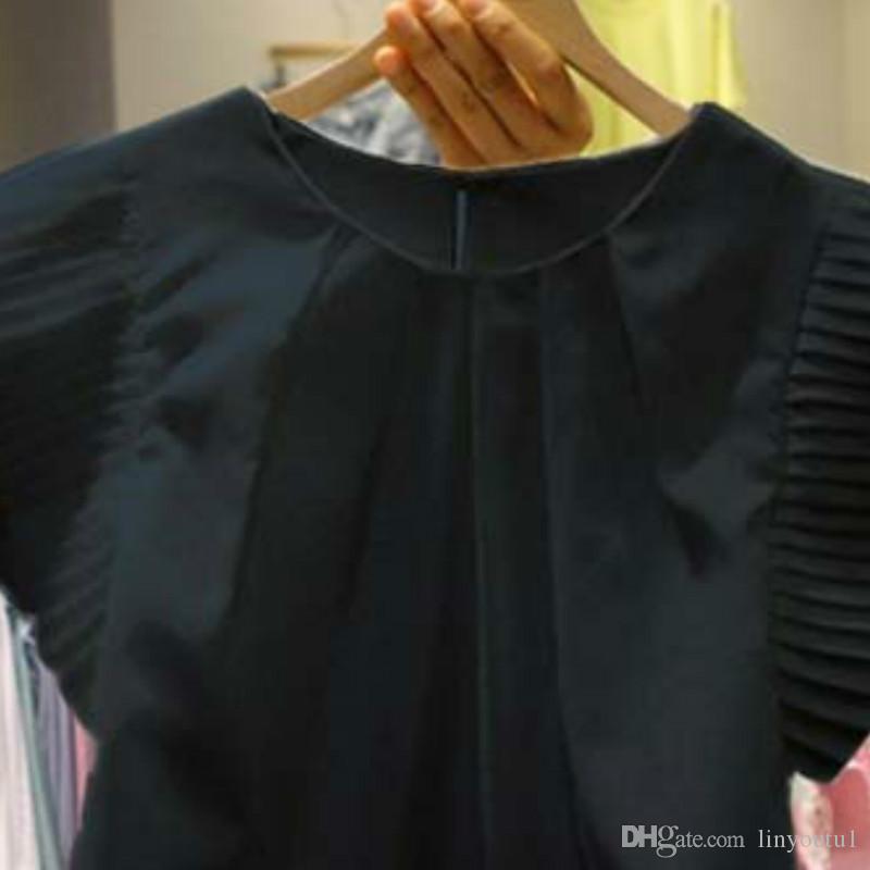 2020 Solid White Summer Women T Shirts O-neck Short Sleeve Pleated Female Tees 2019 New Korean Fahion Loose Casual Tops