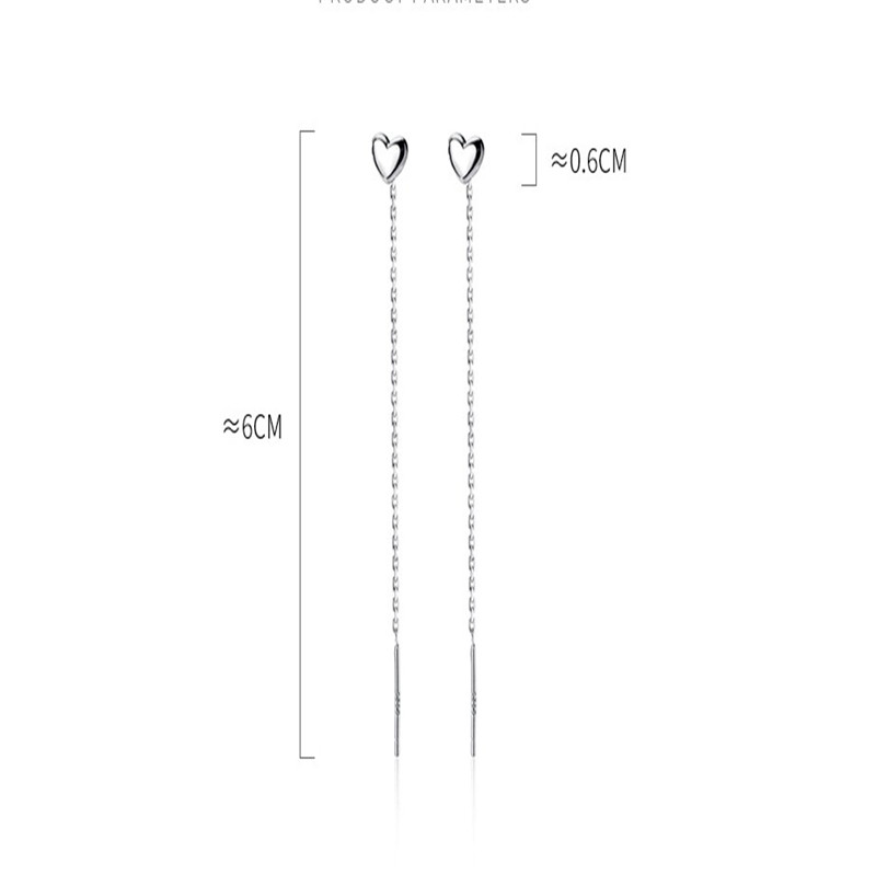 925 Sterling Silver Long Chain Earring For Women Girls New Sweet Heart Dangle Drop Earrings Ear Line Tassel Earring