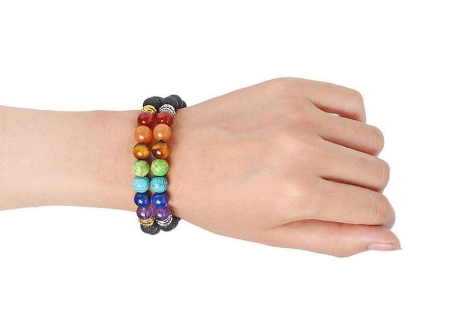 HOT Yoga Handmade 7 Chakra Tree Of Life Charm Bracelets Lava Stones Multicolor Beads Rope Bracelet Women Men Bracelets Bangles