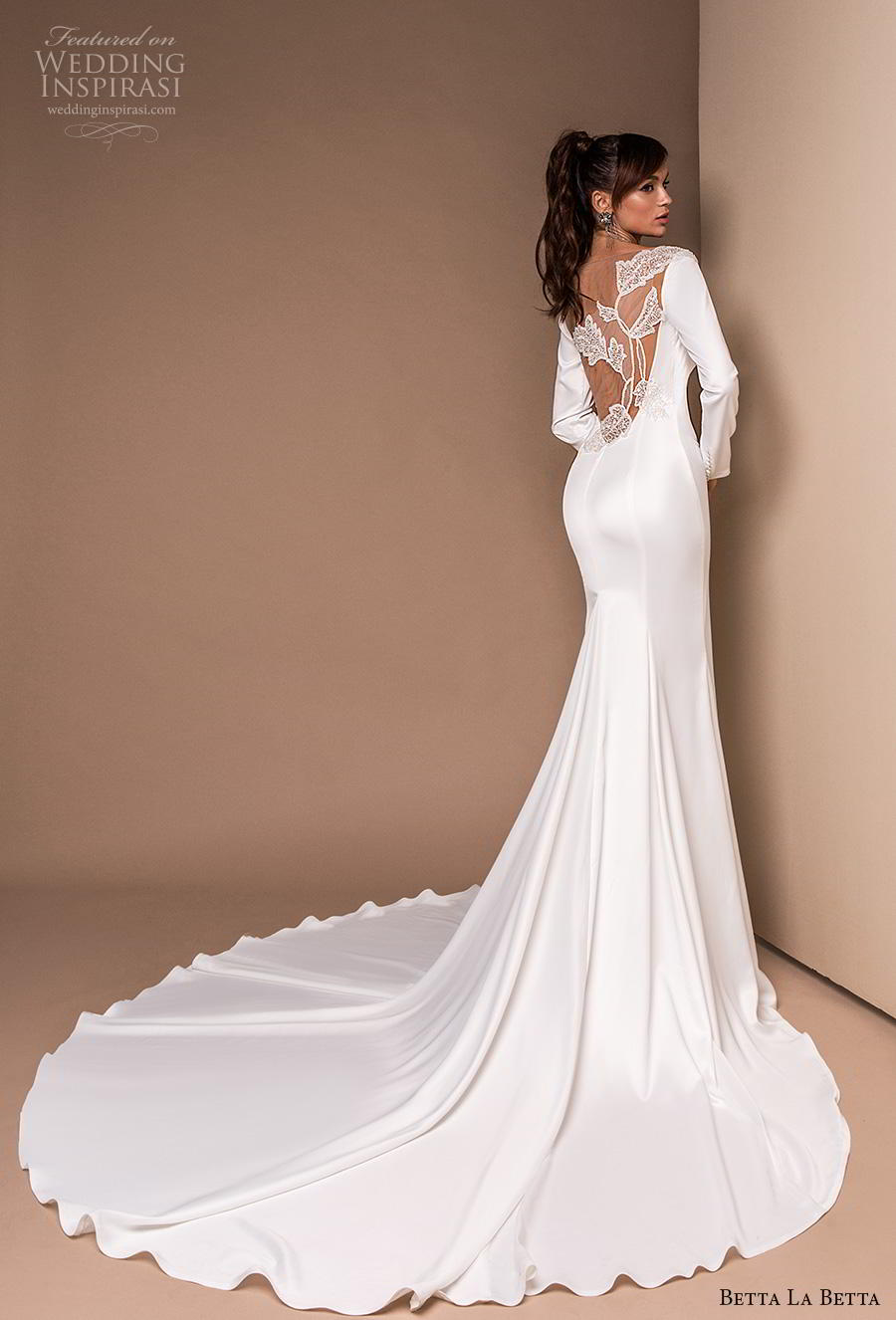 betta la betta mermaid wedding dresses long sleeve lace side split soft satin plus size bohemia bridal gowns robe de marie
