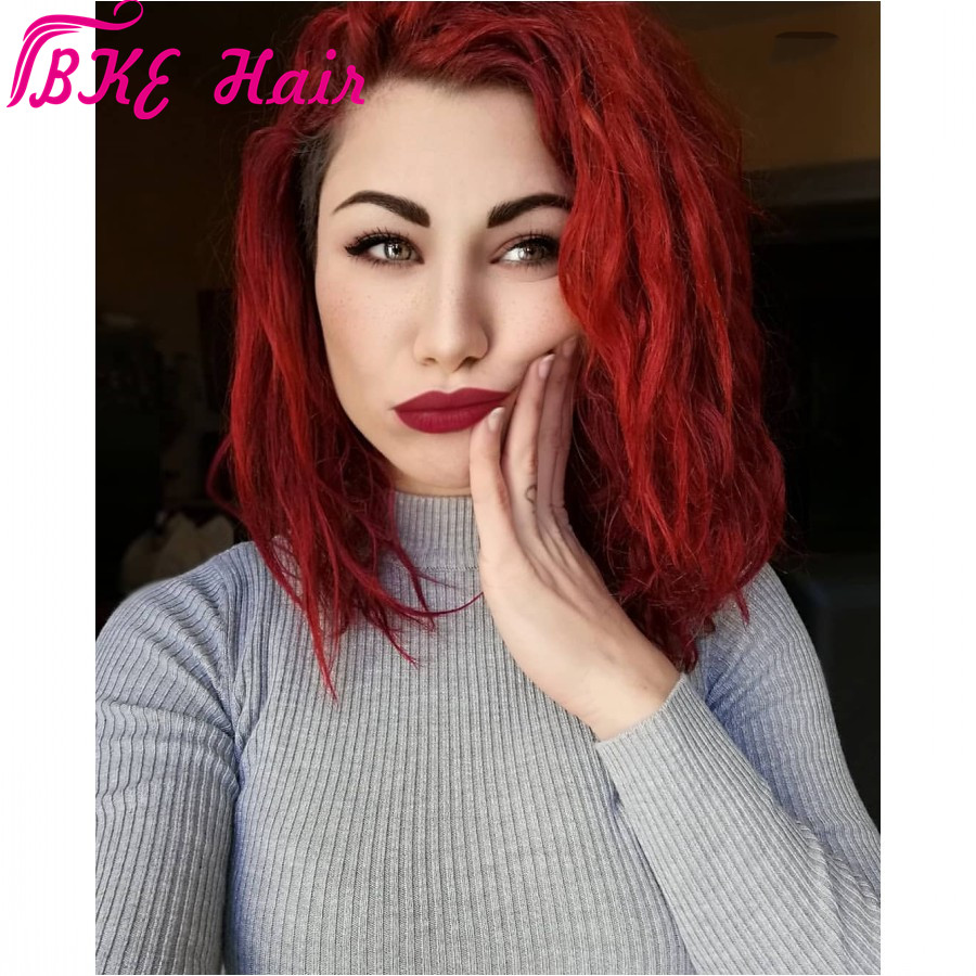Free shipping Short Bob Glueless 13*3 synthetic Lace Front Ombre red Color for women 150 Density Brazilian wavy Wigs Pre Plucked