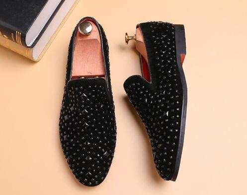 High Quality Men Casual Rhinestone Pointed Toe Flat Shoes Christmas Party Men Formal Shoes Loafer Shoes
