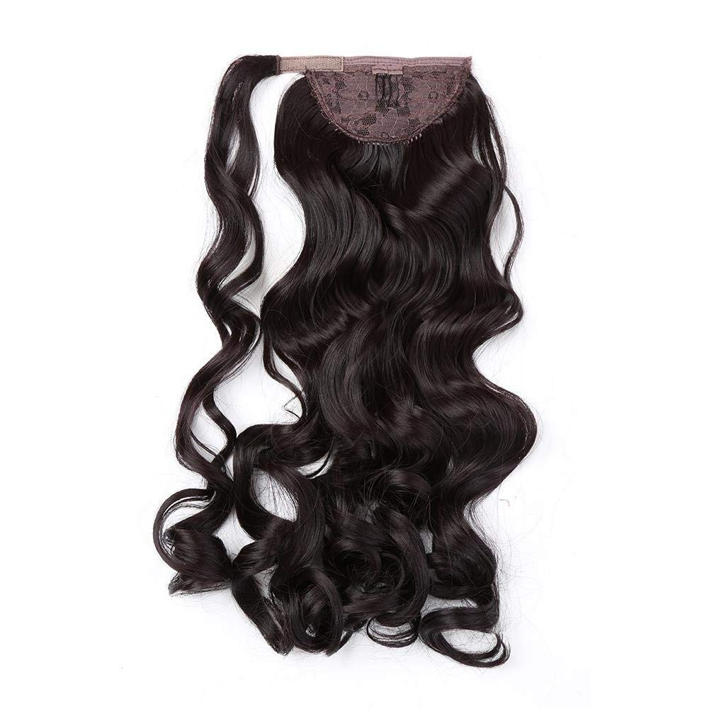 Ponytail Extension Human Hair 100% Real Remy Hair - Wrap Around Ponytail Clip in Hair Extensions Long Wavy 16 Inches - #2 Dark Brown 120g