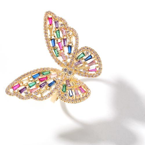 New in Butterfly Open Cuff Finger Rings Rose Gold Colorful Bling Cubic Zirconia Hollow Adjustable Index Ring Band for Girls Women Wolf Tide Jewelry Ge