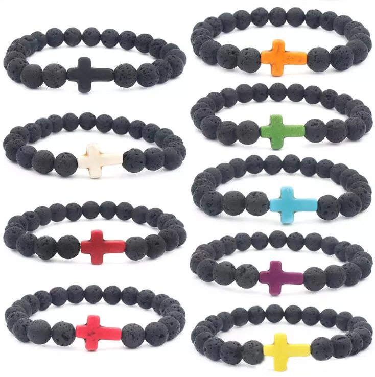 9 Colors Christian Jewelry Energy Handstring Multicolored Lava Cross Bracelet the best gift for christmas free shipping