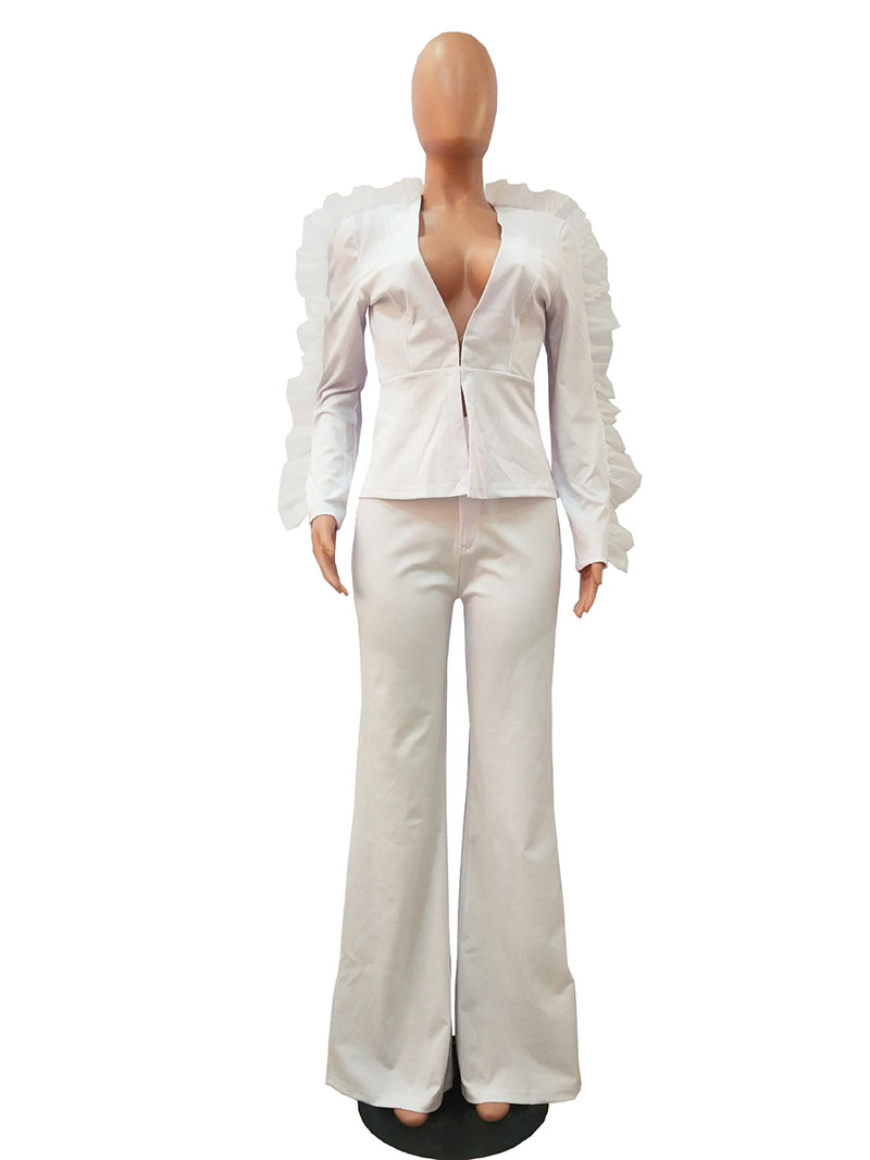 Bonnie Forest Formal Long Sleeve Ruffles Jacket And Pant Set Womens Elegant Ruffled Blazer Set Office Tracksuit Formal Wears