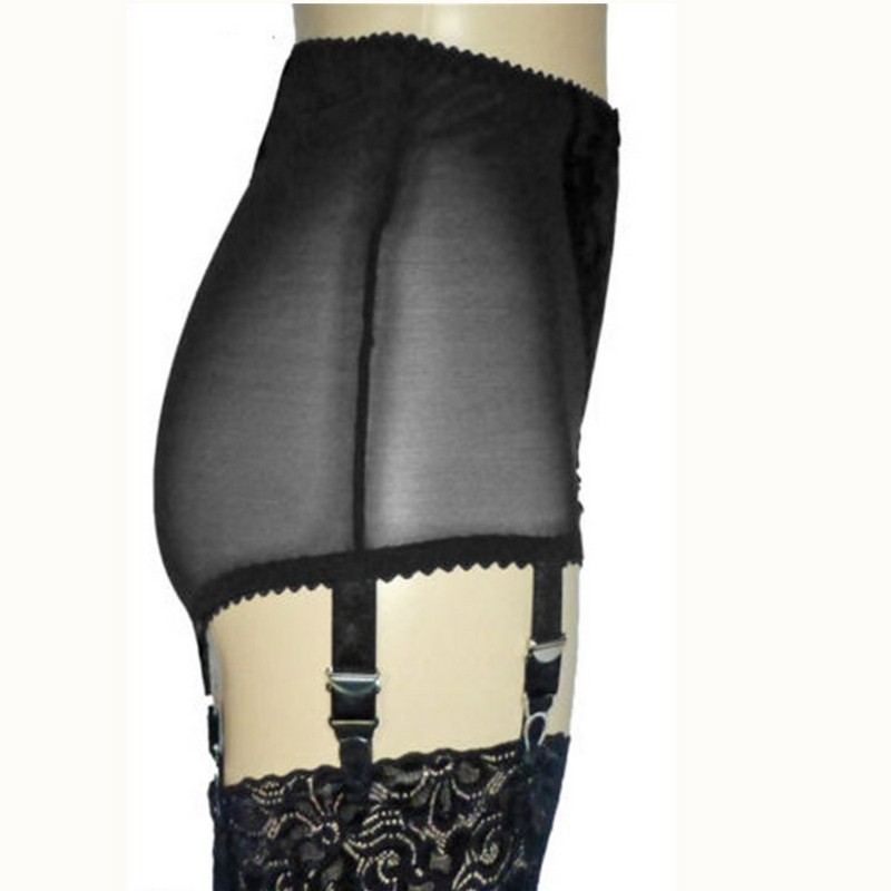 Sexy Women Open Crotch Shorts with 4-Metal Buckles Short Straps Lace and Mesh Lingerie Suspender Elastic Garter Belt with Satin Bows S-XXL