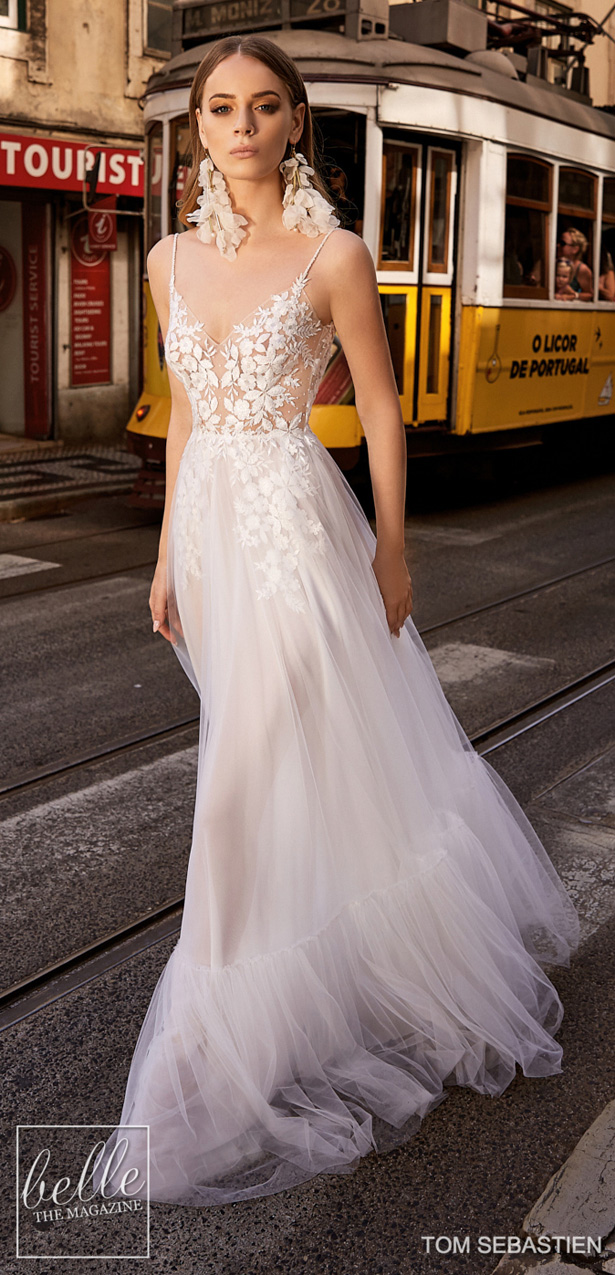 Berta 2019 Beach Wedding Dresses Spaghetti Lace Appliqued Illusion Bodice Sexy Backless A Line Boho Bridal Gowns Country Style Wedding Dress