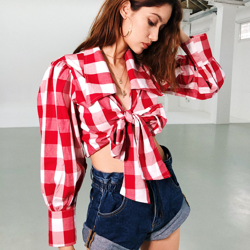 2020 New Top Women Blouse Sexy Lace Up Vintage Girl Shirts Spring Summer Fashion Plaid Red Comfort Cotton Casual Blouse Feminina
2020 New Top Women Blouse Sexy Lace Up Vintage Girl Shirts Spring Summer Fashion Plaid Red Comfort Cotton Casual Blouse Feminina