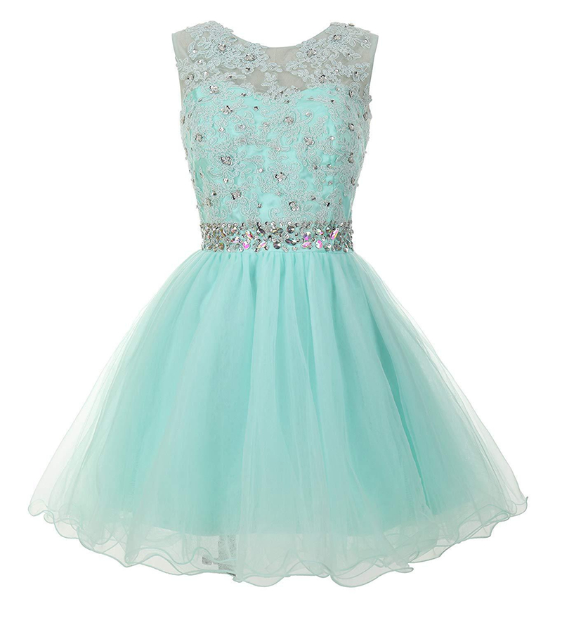 2019 Elegant Scoop Short Homecoming Dress Beaded Appliques Prom Graduation Gown Mini Cocktail Party Gown QC1413