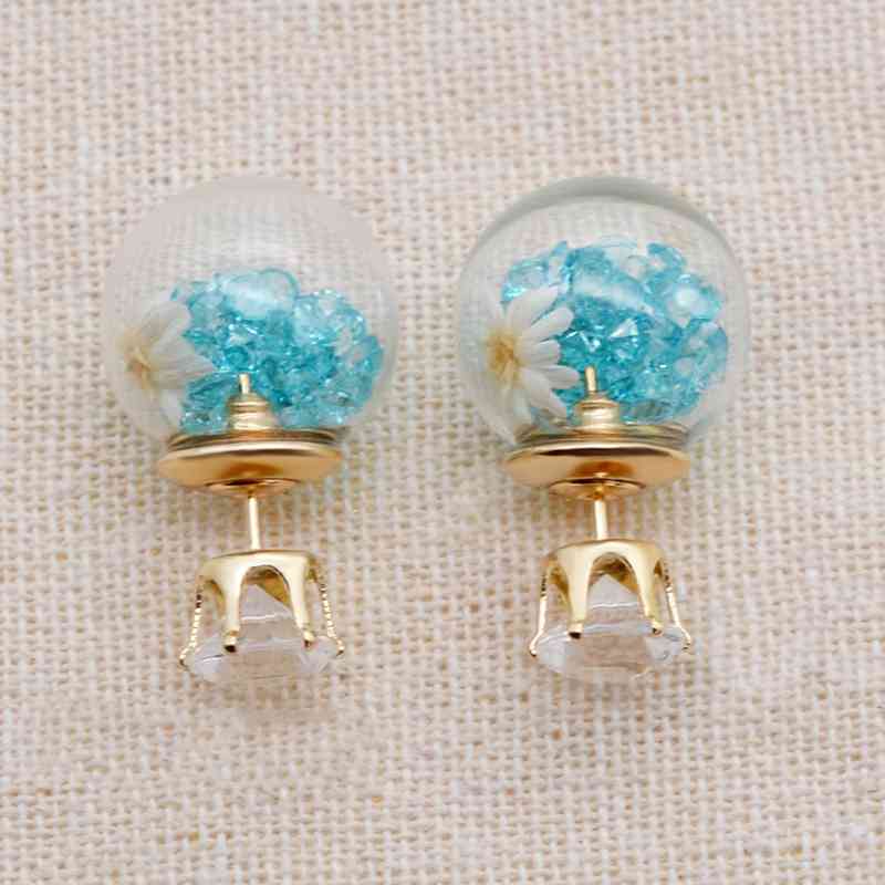 Glass ball broken Jewelry diamonds dry flower earrings Charm natural dried romantic elegant sweet beauty sexual girl