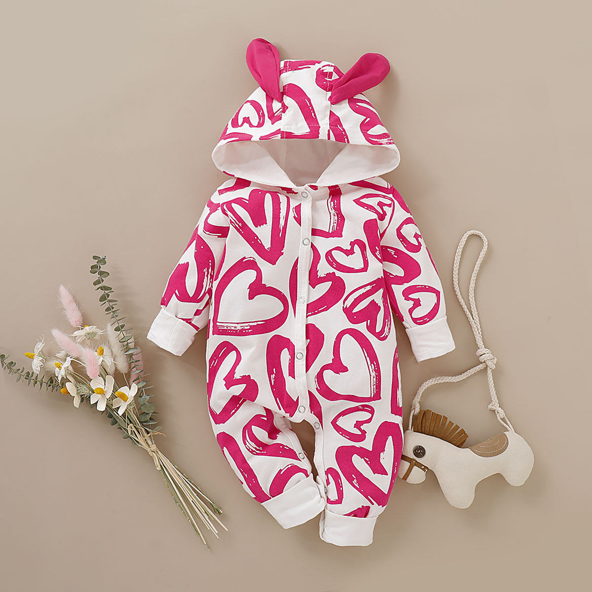 2020 Newborn Baby Girls Rompers Coat Love Heart Print Infant Clothing Hooded Romper Clothes Jumpsuit Set, Pink
2020 Newborn Baby Girls Rompers Coat Love Heart Print Infant Clothing Hooded Romper Clothes Jumpsuit Set, Pink