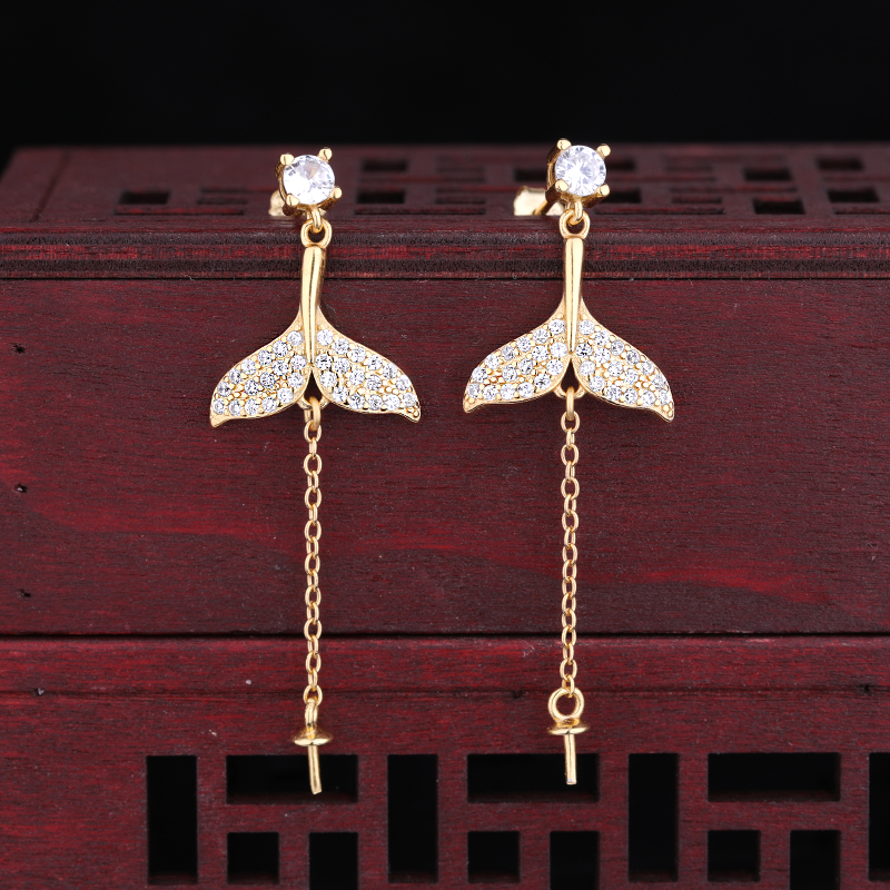 925 Sterling Silver Women Stud Earrings Cubic Zirconia CZ 7-14mm Pearl Round Bead Semi Mount Earrings Wholesale White Gold Color