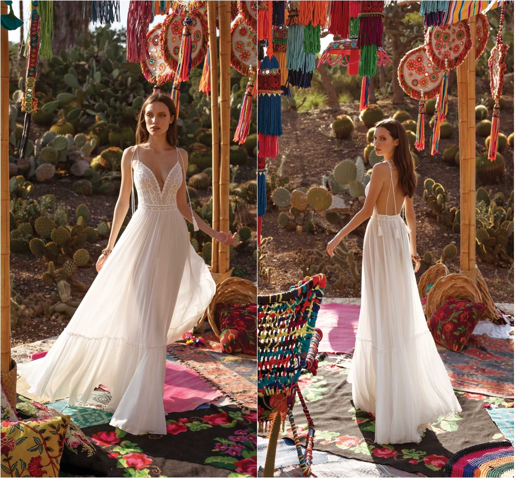 2020 Asaf Dadush Wedding Dresses Spaghetti Lace Applique A Line Bohemian Wedding Dress Floor Length Sexy Backless Robes De Mariée