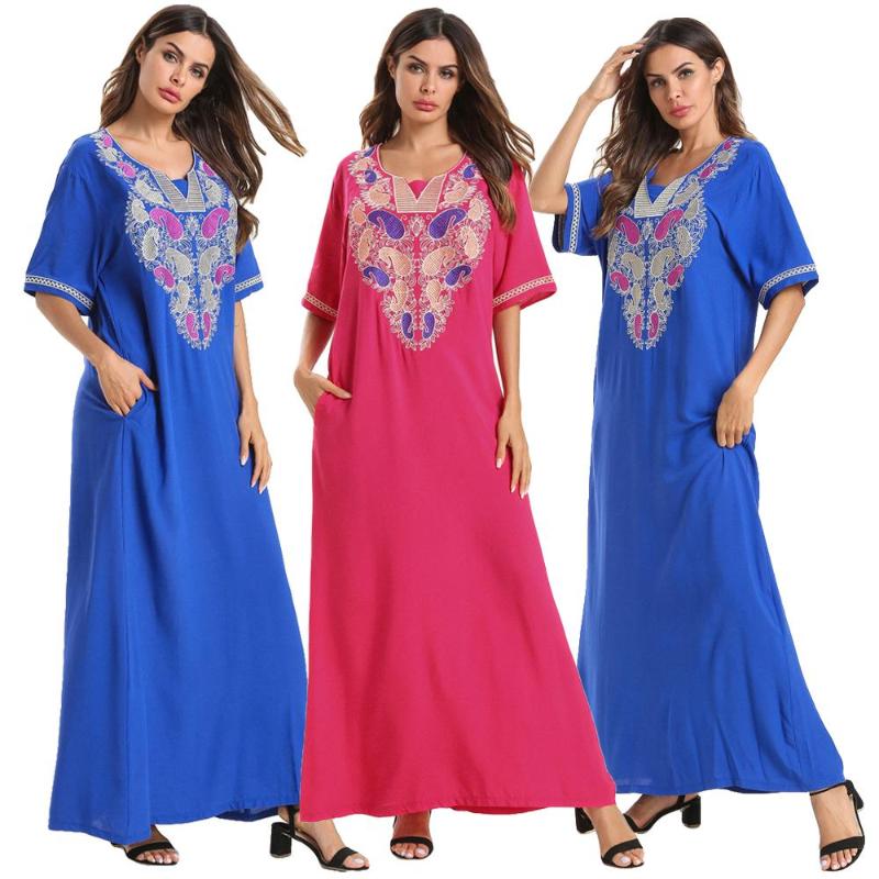 Ethnic Embroidery Women Dresses Short Sleeve Maxi Long Dress Female Muslim Casual Dress Pockets Loose Kaftan Islamic Robe Gown
Ethnic Embroidery Women Dresses Short Sleeve Maxi Long Dress Female Muslim Casual Dress Pockets Loose Kaftan Islamic Robe Gown