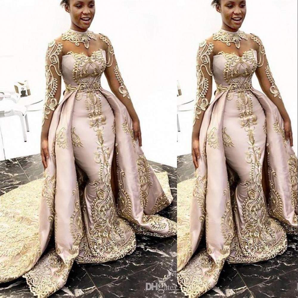 Luxury New African Sexy Mermaid Wedding Dresses High Neck Illusion Gold Lace Appliques Overskirts Detachable Train Plus Size Bridal Gowns, White
Luxury New African Sexy Mermaid Wedding Dresses High Neck Illusion Gold Lace Appliques Overskirts Detachable Train Plus Size Bridal Gowns, White
