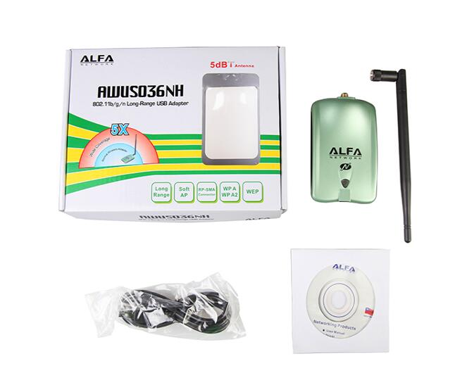 Alfa AWUS036NH 802.11n 2000mW WIRELESS-N USB Wi-Fi adapter High Power 2w RP-SMA