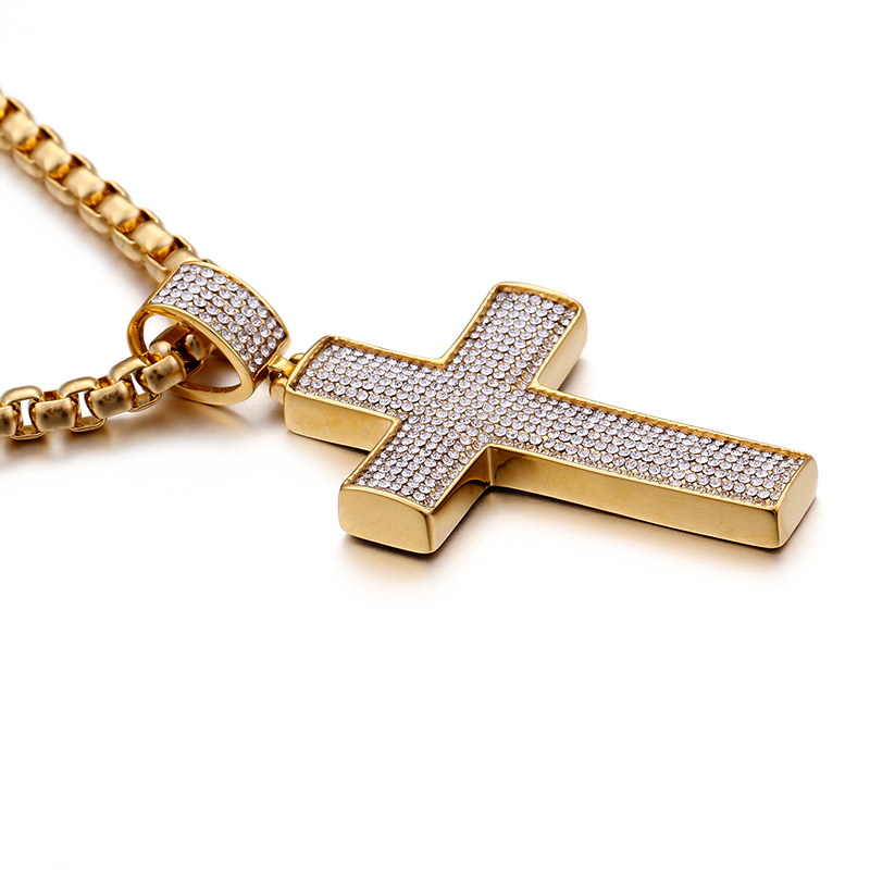 Cross Pendants Necklace Men Hip Hop Zircon 316L Stainless Steel Full Cubic Zirconia Setting 18K Gold Plated Jewelry