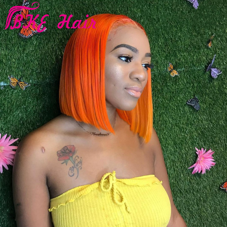 High quality brazilian hair orange color Bob Wig Silky Straight Short Lace Front Wig Heat Resistant Synthetic Wigs for black women