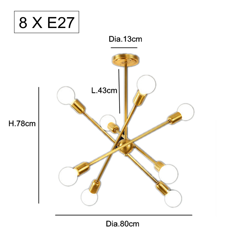 American style copper body 8/10 arm LED Pendant light modern branch with E27 base 4W led lamp pure white free shipping