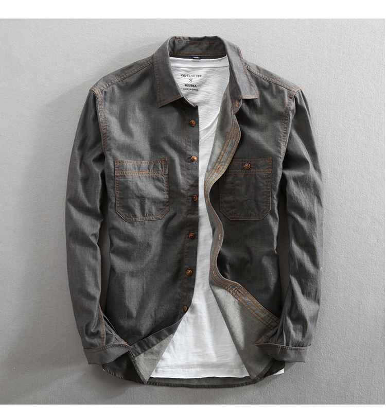 men jeans shirt Pure Cotton Regular Fit Long Sleeve Fashion mens Dress shirts Denim Casual Double Pocket
