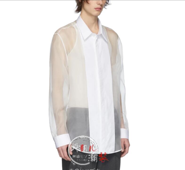 Men' Casual Shirts Wild Transparent Shirt Stitching Organza Long-sleeved Semi-transparent Catwalk Costumes, Black
Men' Casual Shirts Wild Transparent Shirt Stitching Organza Long-sleeved Semi-transparent Catwalk Costumes, Black