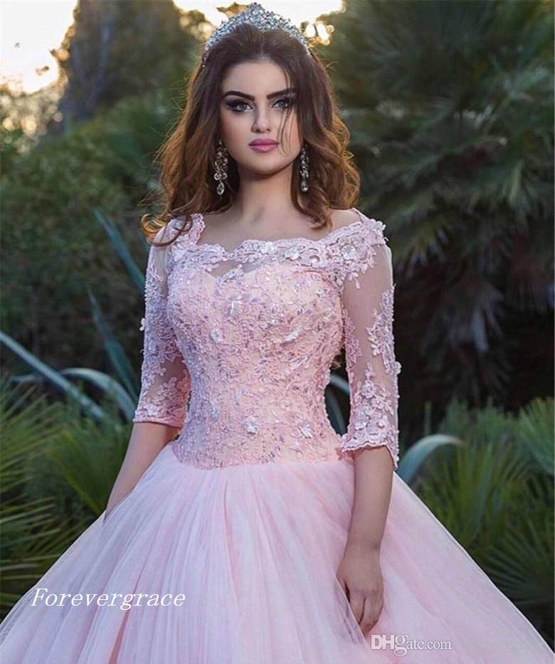 2019 Adorable Pink Quinceanera Dress Princess Puffy Ball Gown Lace Sweet 16 Ages Long Girls Prom Party Pageant Gown Plus Size Custom Made